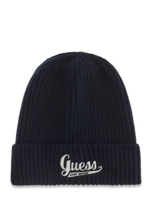 Детска черна плетена шапка с бродирано лого Guess