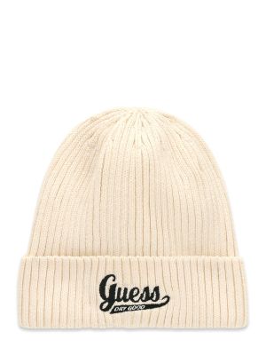 Детска плетена шапка в цвят екрю с бродирано лого Guess
