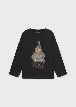 Детска блуза в цвят графит с щампа мече скиор Mayoral